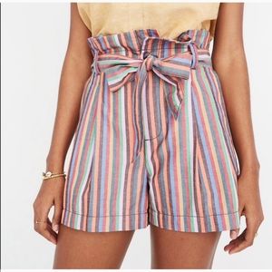 Madewell Rainbow Stripe Paper Bag Shorts 8 New